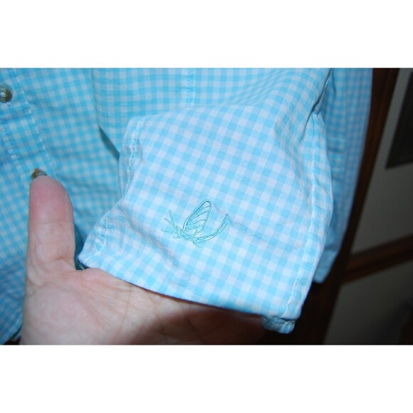 ORVIS Blue White Gingham Plaid Outdoor Performance Button Down Shirt M - Picture 3 of 6